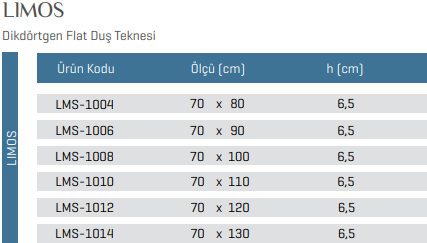 Limos Dikdörtgen Flat Duş Teknesi